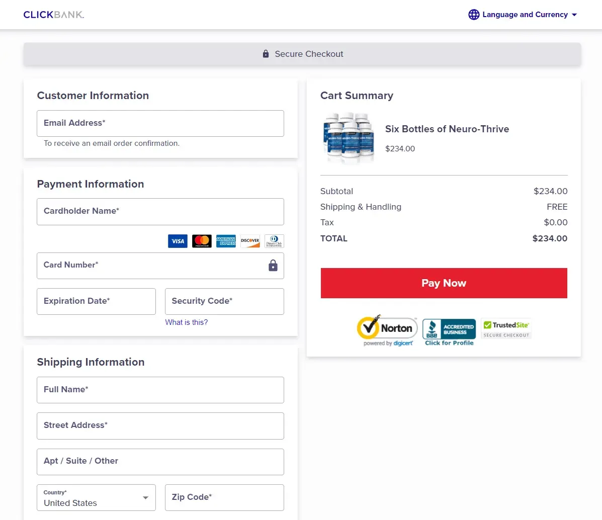 Neurothrive checkout page